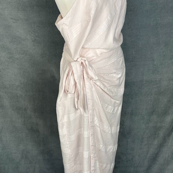 Free People Dress Womens Medium Pink Linen One Shoulder Midi Beach At Leisure - Picture 5 of 16